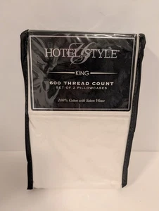 Juego de 2 fundas de almohada estilo hotel blanco king algodón 600 hilos ~ NUEVO - Imagen 1 de 3