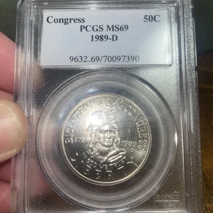 1989-D PCGS MS69 Congress Commemorative Half Dollar 50C - Picture 1 of 3