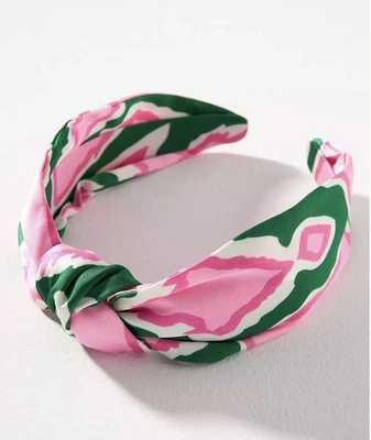 Anthropologie EVERLY VIBRANT PRINT KNOT HEADBAND Green Pink White HAIR ACCESSORY - Image 1 of 4