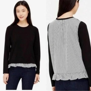 Kate Spade Ruffle Hem Blouse Top Sz XL Colorblock Poplin Pinstripe Preppy Office - Picture 1 of 10