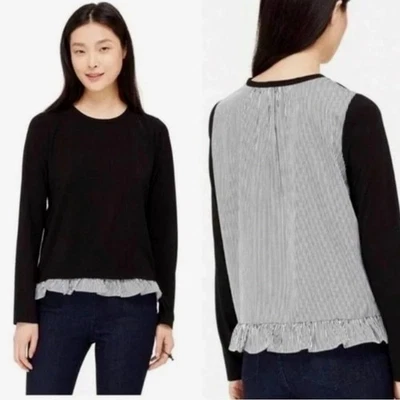 Kate Spade Ruffle Hem Blouse Top Sz XL Colorblock Poplin Pinstripe Preppy Office - Image 1 of 4