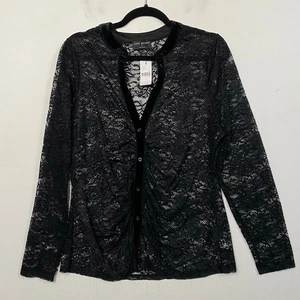 Top Lane Bryant Negro Encaje Transparente Botón Frontal Cuello en V Talla 12 - Imagen 1 de 5