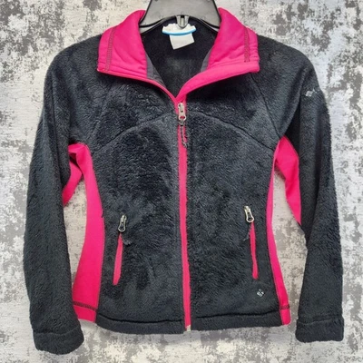 Columbia Kids Fleece Jacket Full Zip Pink  Black Girls Size 10/12 - Image 1 of 4