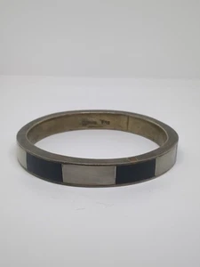 Vintage Sterling Silver 925 Black Onyx MOP Mexico Bangle Bracelet 8.25" - Picture 1 of 7