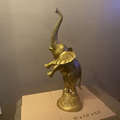 "Estatua de elefante de latón de colección enorme tronco de elefante africano de 22"" de alto decoración MCM" Foto 1 de 4