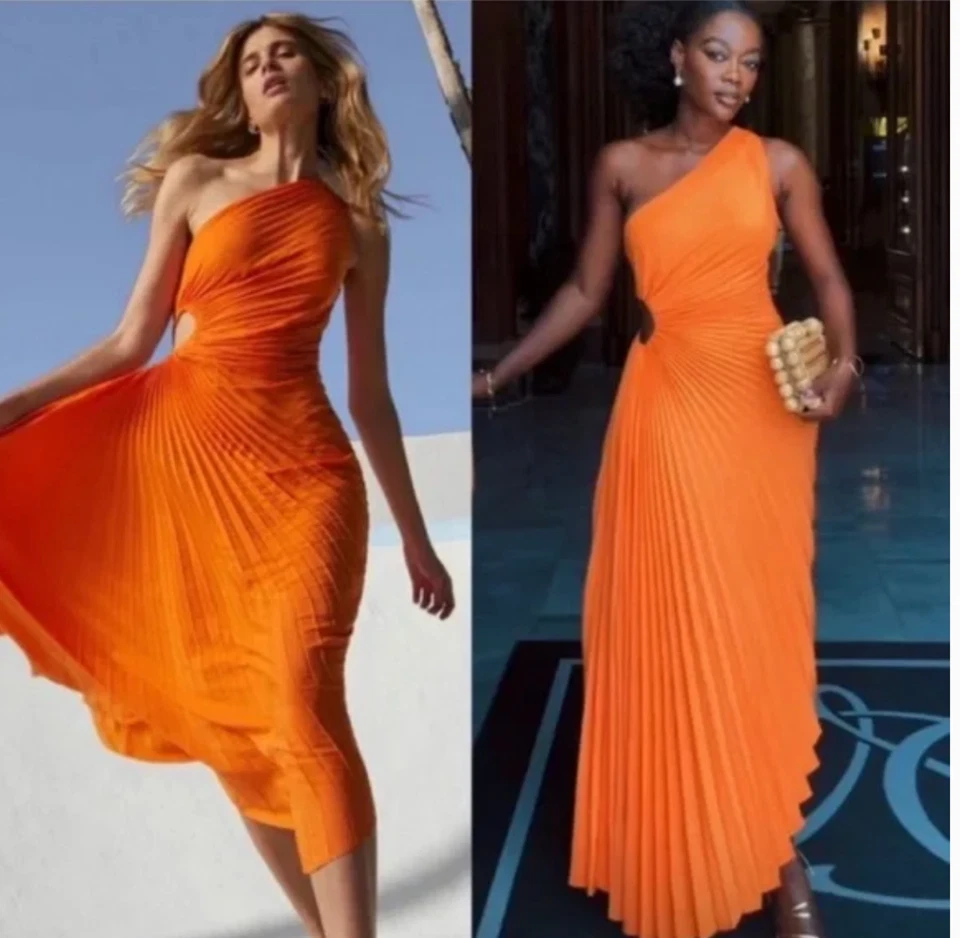 A.L.C. Vestido Delfina Midi Un Hombro Plisado Corte Asimétrico Dobladillo 0 Nuevo con Etiquetas Foto 1 de 1