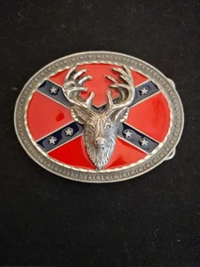 Legends West Pewter Belt Buckle Enamel Flag Buck Deer Patriotic - Picture 1 of 4