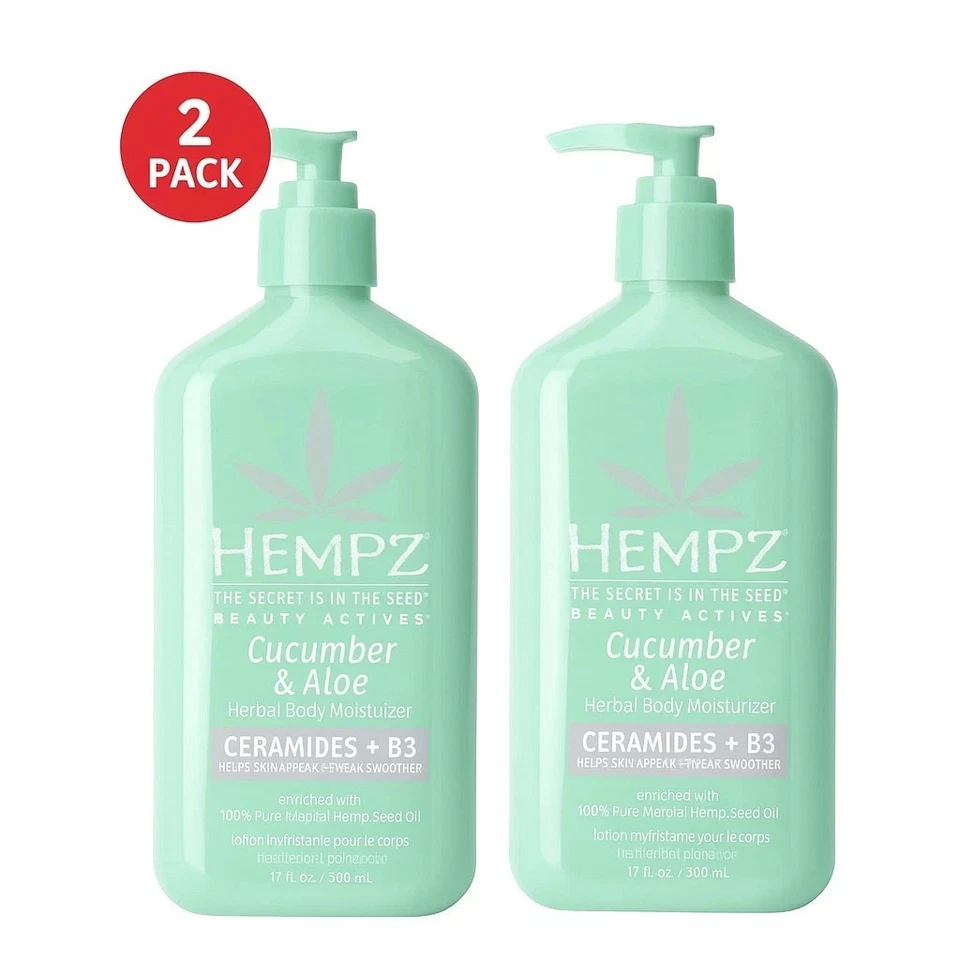 2 HEMPZ Cucumber & Aloe Herbal Body Moisturizer Ceramides B3 17 fl oz (2 PACK) - Image 1 of 1