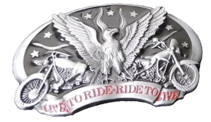 Live To Ride Eagle Mc Chopper Biker Motorcycle Outlaw 1990s Vintage Belt Buckle - Picture 1 of 3