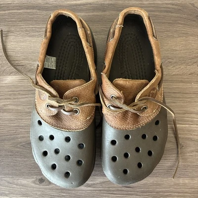 Crocs Brown Leather Pitcrew Islander Sport Boat Shoe (Size 11 Women’s, 9 Men’s) - Image 1 of 4