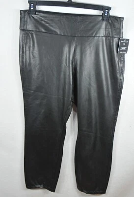 Pantalones de otoño Rafaella para mujer de cuero sintético 16 negros cintura alta tobillo elásticos nuevos con etiquetas Foto 1 de 4