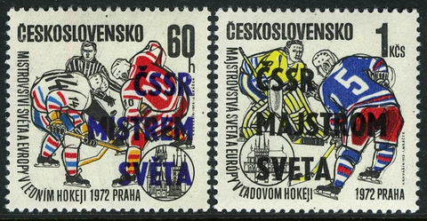 Czechoslovakia 1845-1846, MNH. Victory in World Ice Hockey Championships, 1972 Cover