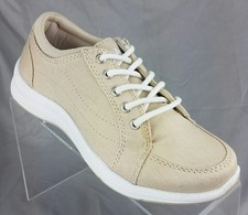 Ryka Women's sz 5 Freelance Canvas Tie Ltt Lo Walking Shoe Khaki Tan Ortholite