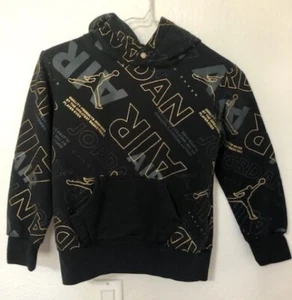 Air Jordan Hoodie Boys Black Gold All Over Print Air Jump Man Sweatshirt Youth S - Picture 1 of 8