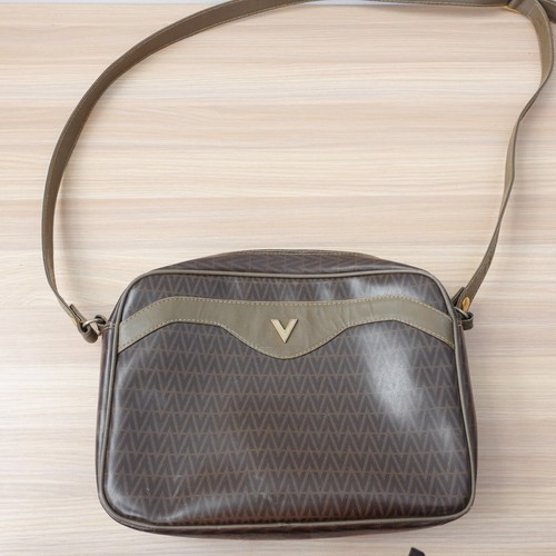 Borsa vintage VALENTINO marrone tracolla logo V PVC italiano anni 80 Mario ITALIA