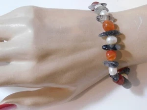 Cornalina Negro Rutilado Cuarzo Piedra Cuenta Perla Pulsera Elástica Ca 9 - Imagen 1 de 4