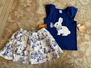 GIRLS GYMBOREE SKORT TOP BLUE BELLE TOILE BUNNY CREAM BLUE 4T APPLIQUE RET $70 - Picture 1 of 4