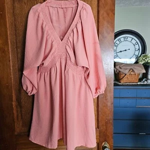 Women's Large Baby Doll Dress Long Sleeve VNeck Flowy Ruffle A Line Casual Loose - Picture 1 of 6