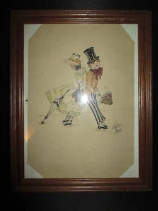 ancien dessin encre et aquarelle signé Heblaus ou A Leblaus 1935 début XX ème - Picture 1 of 3