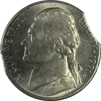 1991 P - Jefferson Nickel - Double Curved Clips - Mint Error - Image 1 of 2