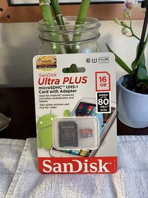 SanDisk Ultra PLUS MicroSDHC UHS-I 16GB Memory Card with Adapter up to 98MB/s - Image 1 of 2