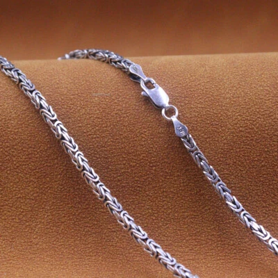 Collar de eslabones bizantinos de 2,5 mm de cadena de plata esterlina real S925 para hombre y mujer de 20 pulgadas de L Foto 1 de 4