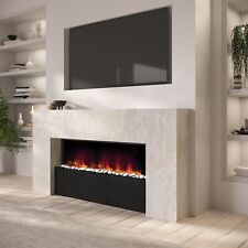 Stone Effect Freestanding Electric Fireplace with Pebbles and Raised Fuel AGL060