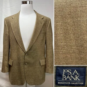 Men's Jos. A. Bank Tan Silk/Linen/Wool Plaid Red 2-Button 46R Blazer Jacket Coat - Picture 1 of 12