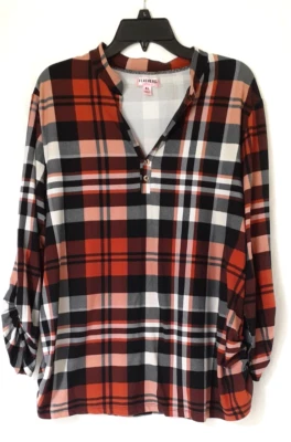 Feathers Maternity Women's Orange Plaid Ruched Sides Top XL - Image 1 of 4