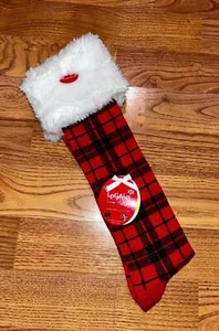 WOMENS KNEE HIGH RED/BLACK PLAID SANTA~CHRISTMAS SOCKS~FAUX FUR~NWT - Picture 1 of 2