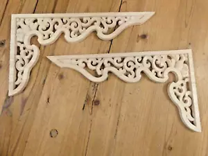 2 Wood Carved Corner Onlay Applique Crown Moulding Molding Pair Shelf Wall Trim - Picture 1 of 7