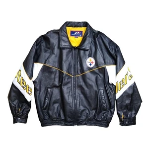 Giacca pelle uomo vintage Pro Player Pittsburgh Steelers XL nera anni 90 NFL - Foto 1 di 15