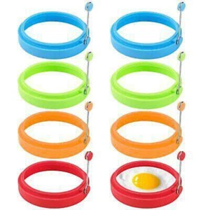 8 Pack Egg Food Grade Rings Mold For Cooking Silicone Round Egg Cooker Nonstick - Picture 1 of 8