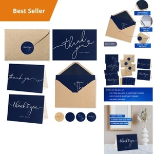Navy Blue Thank You Cards - 100 Pack with Kraft Envelopes, Stickers & Photo Mail - Picture 1 of 7