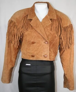 Vintage Danier Suede Leather Jacket Short with Fringe Women Size M Lt. Brown - Picture 1 of 4
