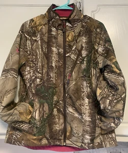 Real Tree Women SZ Small Hunting Camo Print Jacket Pink Trim Warm Fleece Lined - Picture 1 of 19