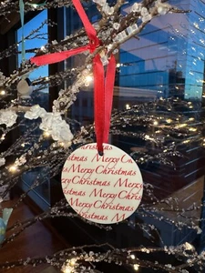 Tiffany & Co Bone China Notes Tree Ornament Merry Christmas Holiday Red White - Picture 1 of 4