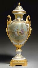 Sevres Style Gilt Bronze Porcelain Urn Vase Decorated by Miguel