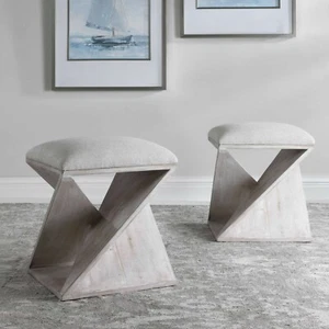 DOS DECORACIÓN COSTERA BENUE 20" ACENTO TABURETE DE MADERA LAVADA BLANCA UTTERMOST 23559 - Imagen 1 de 6