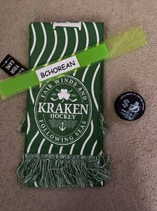 Seattle Kraken St Patricks day GREEN Scarf tampa bay lightning Matchup Game Puck - Picture 1 of 2