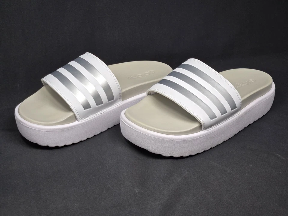 Adidas ADILETTE Platform Slides Sandals IE9703 Women's Size 8 White Slip On