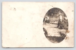 RPPC Man Walking to His Horse Private Vintage Unposted Photo Postcard - Picture 1 of 3