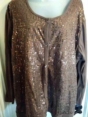 Cárdigan Quacker Factory sobre tanque marrón lentejuelas 1 pieza Parece 2 Talla 3X Foto 1 de 4