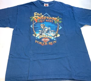 Vintage 2002 Harley Davidson Petersons Key West Poker Run T Shirt Sz L Blue - Picture 1 of 7