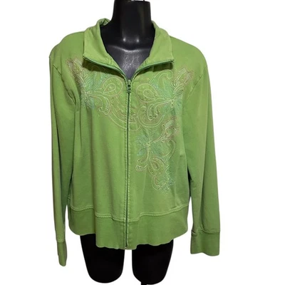 Jaqueta Fieldgear Feminina Extra Grande Leve Verde Desbotado Bordada Floral - Imagem 1 de 4