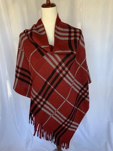 WHITE MARK Women’s Knit Poncho/Cover Up Red Plaid, One Size - Picture 1 of 10