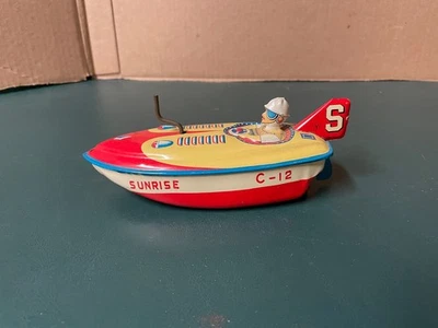 Lancha rápida de cuerda vintage Yonezawa japonesa de hojalata Sunrise C-12 de 6" muy bonita Foto 1 de 4