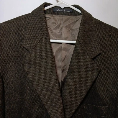 Vintage J Riggings Wool Herringbone Sport Coat Mens 40R Brown Tweed Romania - Image 1 of 4