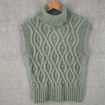 Sincerely Jules Sweater Vest Women S Green Soft Cable Knit Sleeveless Turtleneck - Image 1 of 4
