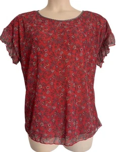 Max Studio Stretch Net Flutter Sleeve Floral Size 1X NWT $78  Lined Pullover Blo - Picture 1 of 9